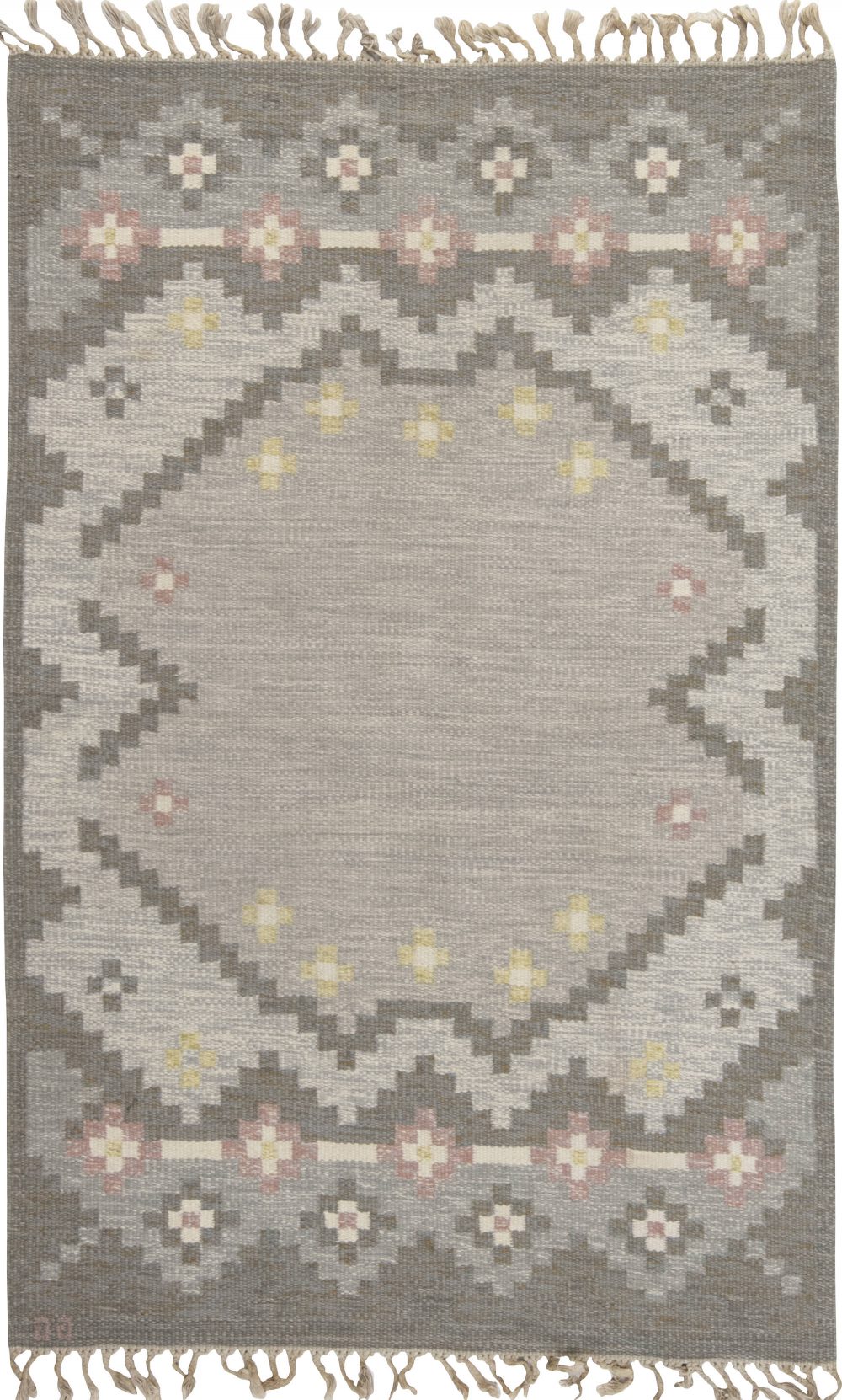 Midcentury Swedish Wool Rug by Grannsjo Carlsson in Gray, Taupe, and Pink BB6545
