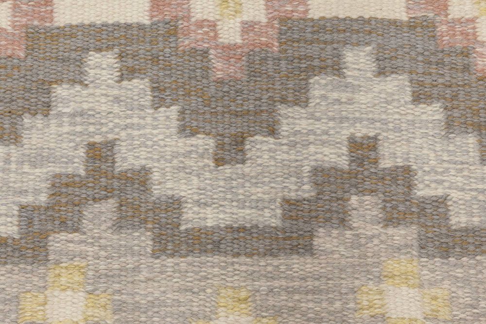 Midcentury Swedish Wool Rug by Grannsjo Carlsson in Gray, Taupe, and Pink BB6545