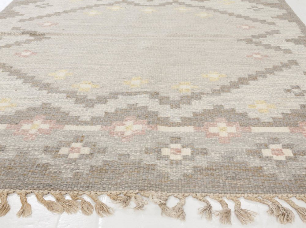 Midcentury Swedish Wool Rug by Grannsjo Carlsson in Gray, Taupe, and Pink BB6545