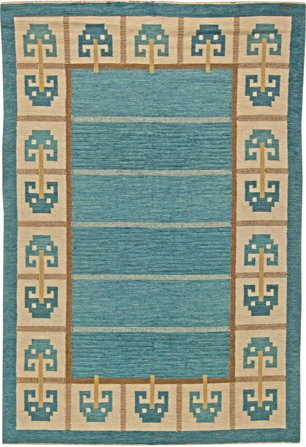 Vintage Swedish Flat weave Rug Signed (W) BB5845