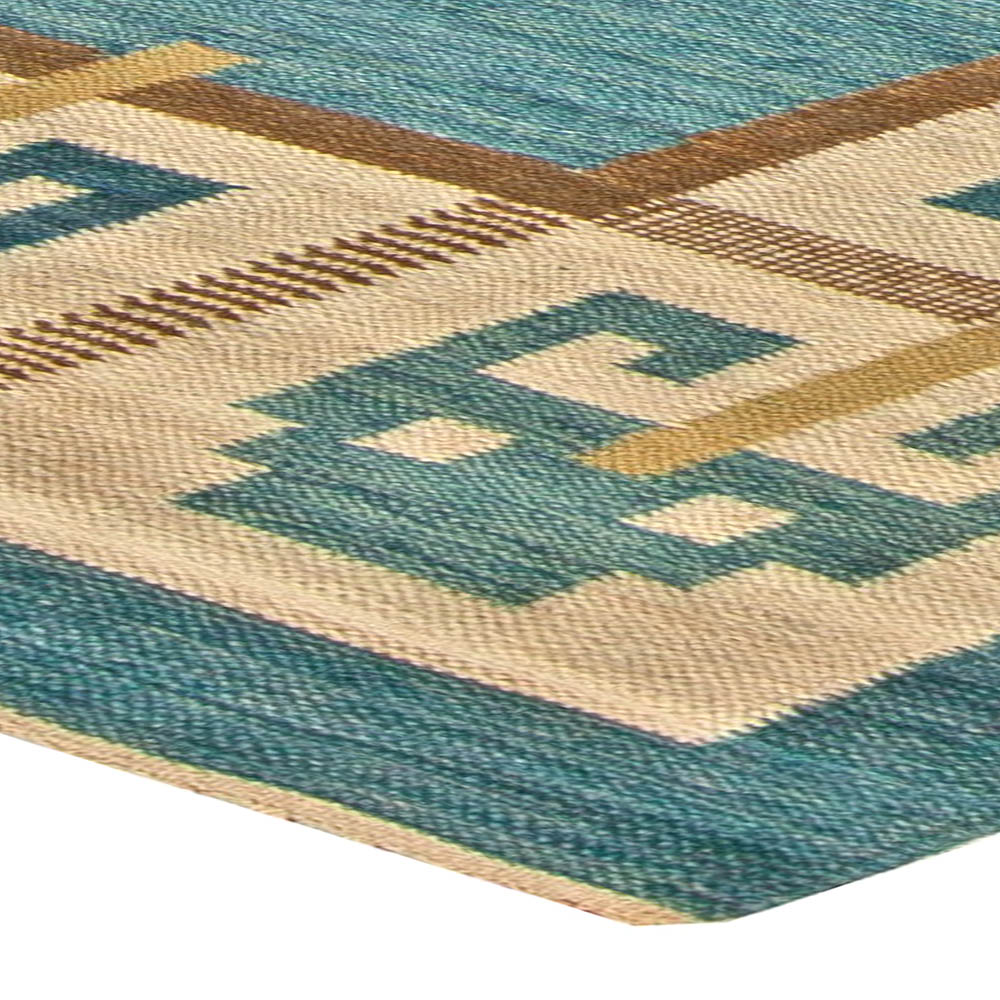 Vintage Swedish Flat weave Rug Signed (W) BB5845