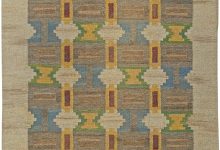 Mid-20th century Swedish Geometric Hand Knotted Wool Rug by Judith Johansson BB5809