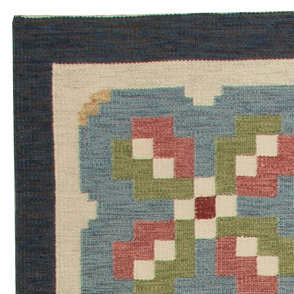 Vintage Geometric Beige, Green, Blue, Red Swedish Wool Rug by Judith Johansson BB5453