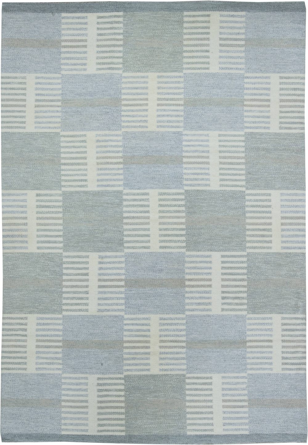 Swedish Gray, Blue and Cream Flat-Weave Wool Rug by Carl Malmsten BB6351