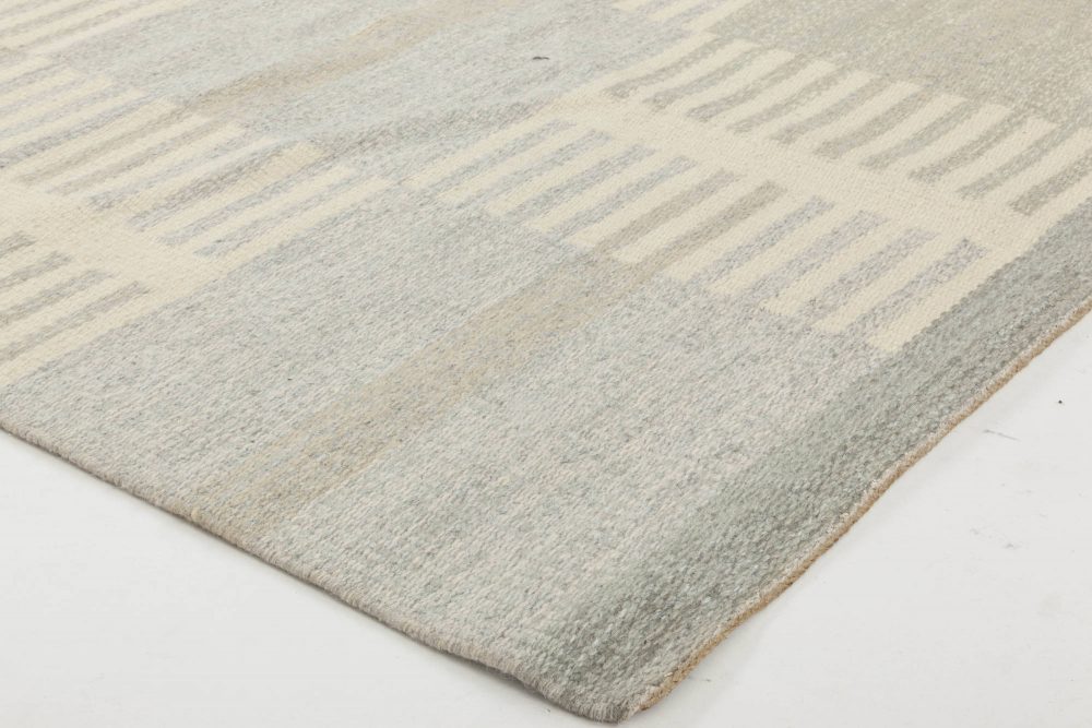 Swedish Gray, Blue and Cream Flat-Weave Wool Rug by Carl Malmsten BB6351