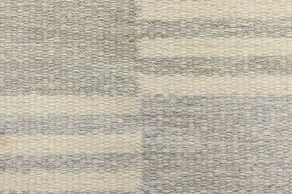 Swedish Gray, Blue and Cream Flat-Weave Wool Rug by Carl Malmsten BB6351