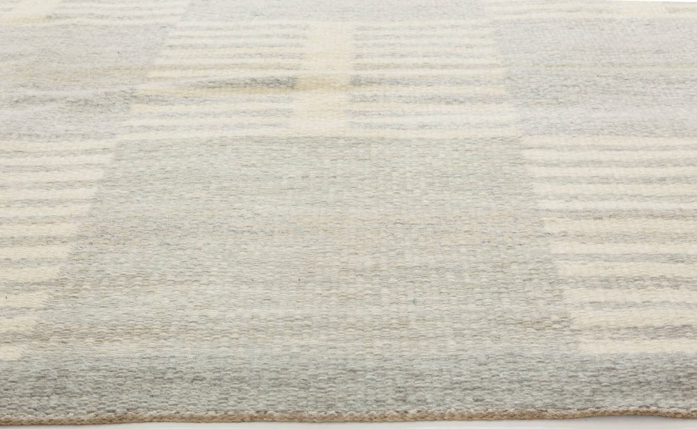 Swedish Gray, Blue and Cream Flat-Weave Wool Rug by Carl Malmsten BB6351