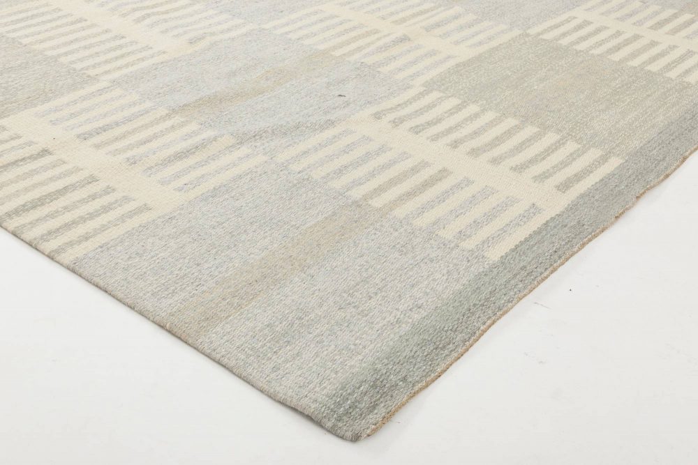 Swedish Gray, Blue and Cream Flat-Weave Wool Rug by Carl Malmsten BB6351