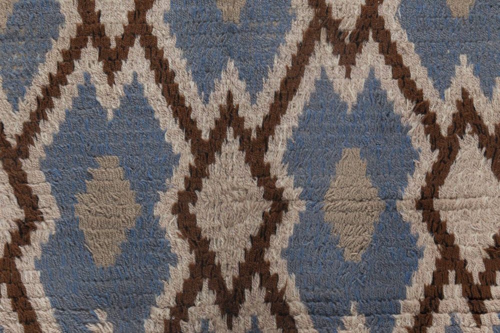 Vintage Swedish Geometric Blue, Brown, Beige Pile Rug BB6451