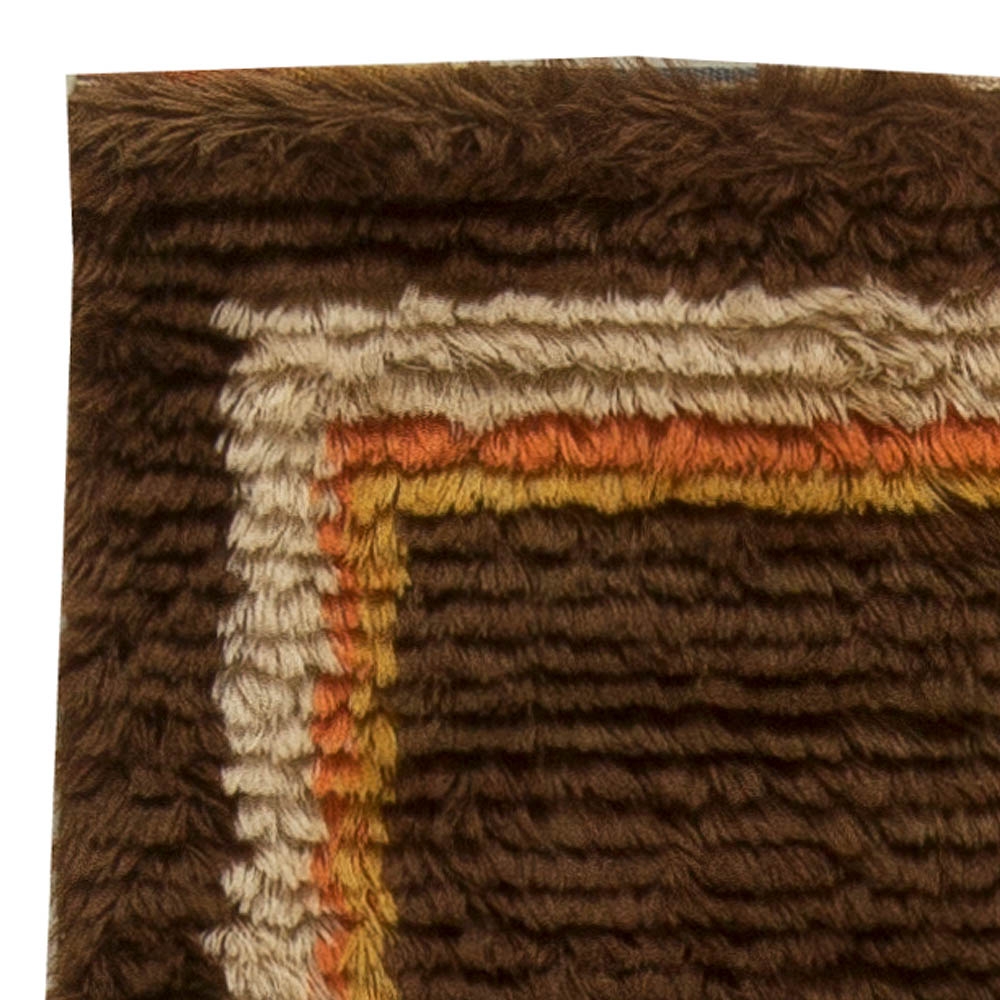Mid-20th century Swedish Brown Handmade Wool Pile BB5496