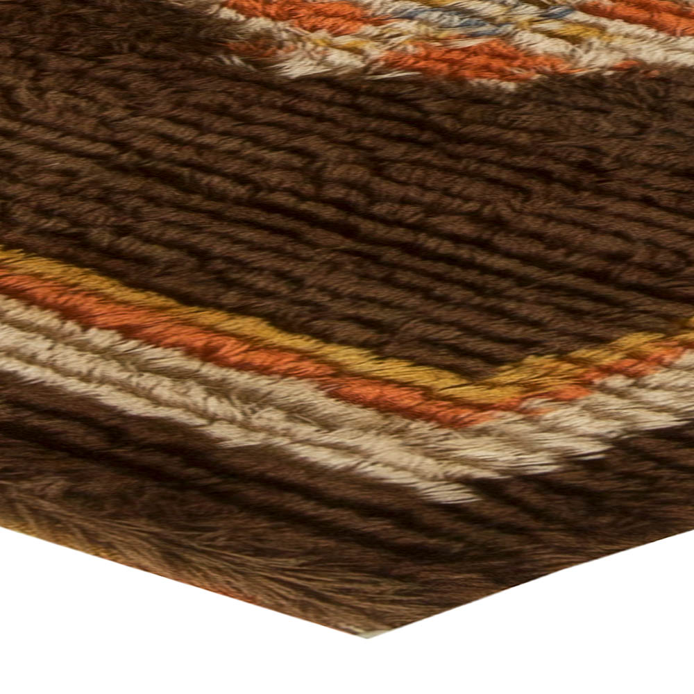 Mid-20th century Swedish Brown Handmade Wool Pile BB5496