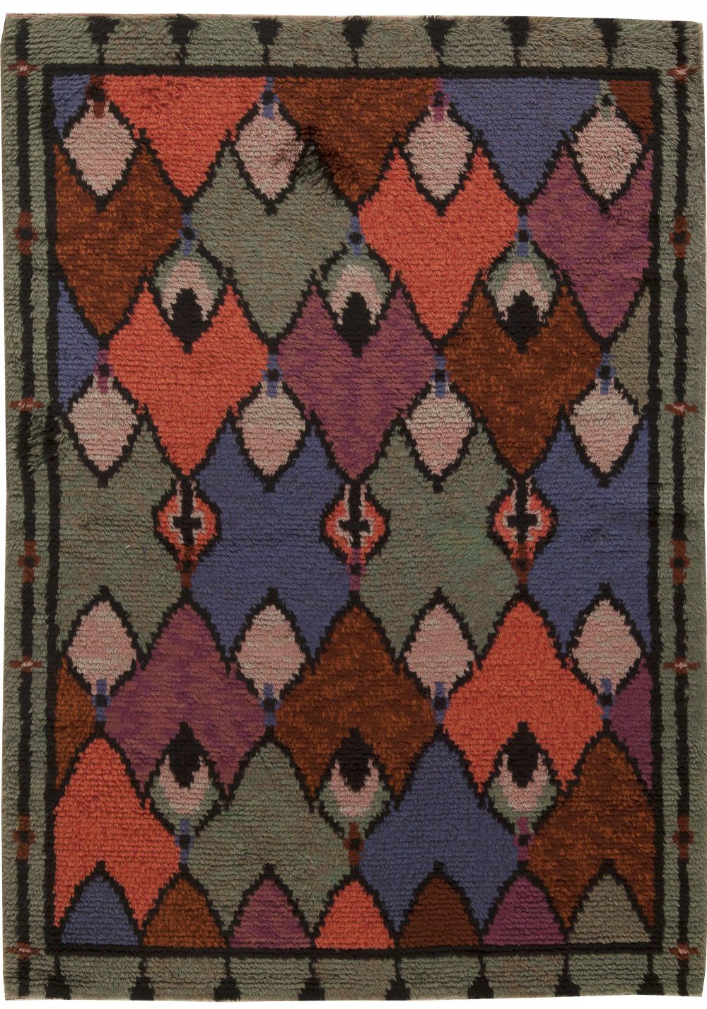 Swedish Red, Brown, Pink, Blue and Green Handwoven Wool Pile BB5498