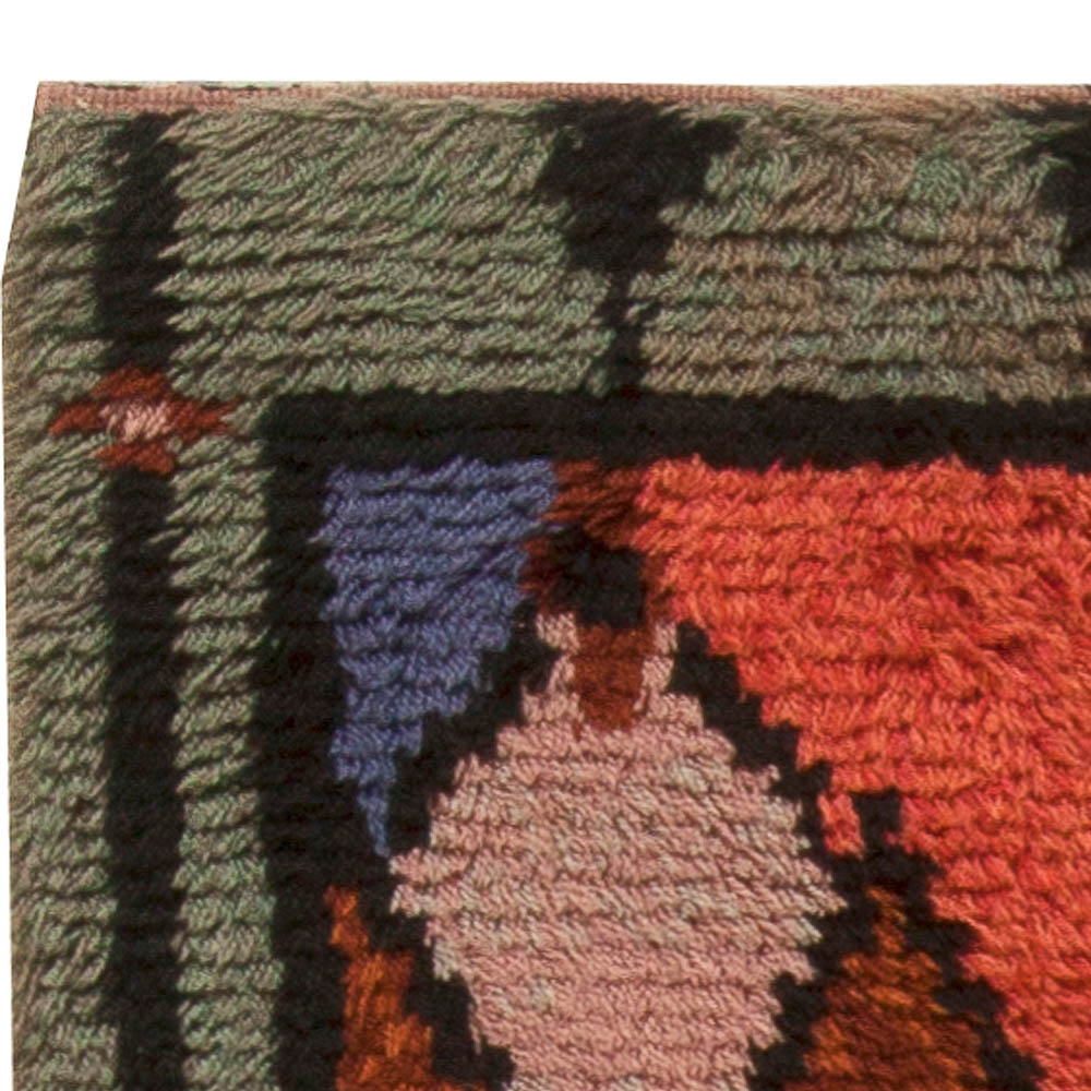 Swedish Red, Brown, Pink, Blue and Green Handwoven Wool Pile BB5498