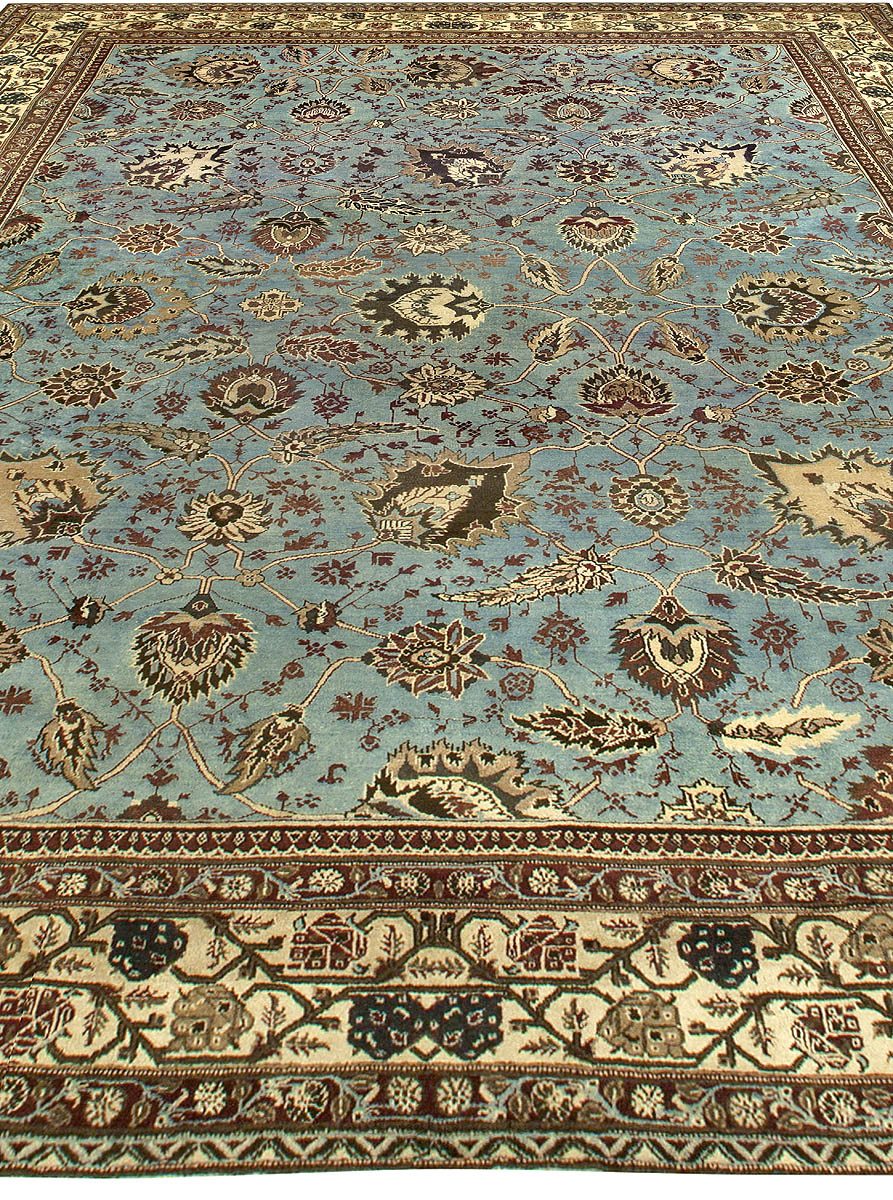 Large Antique Indian Amritsar Light Blue and Beige Handwoven Wool Rug BB6792