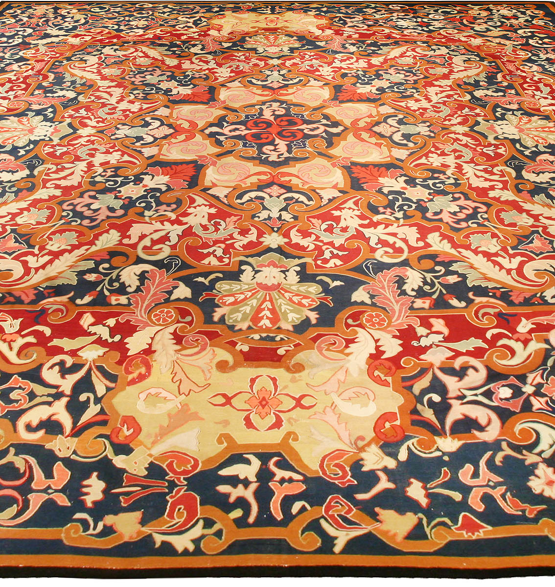 Authentic 19th Century French Aubusson Red Handmade Wool Rug BB6755