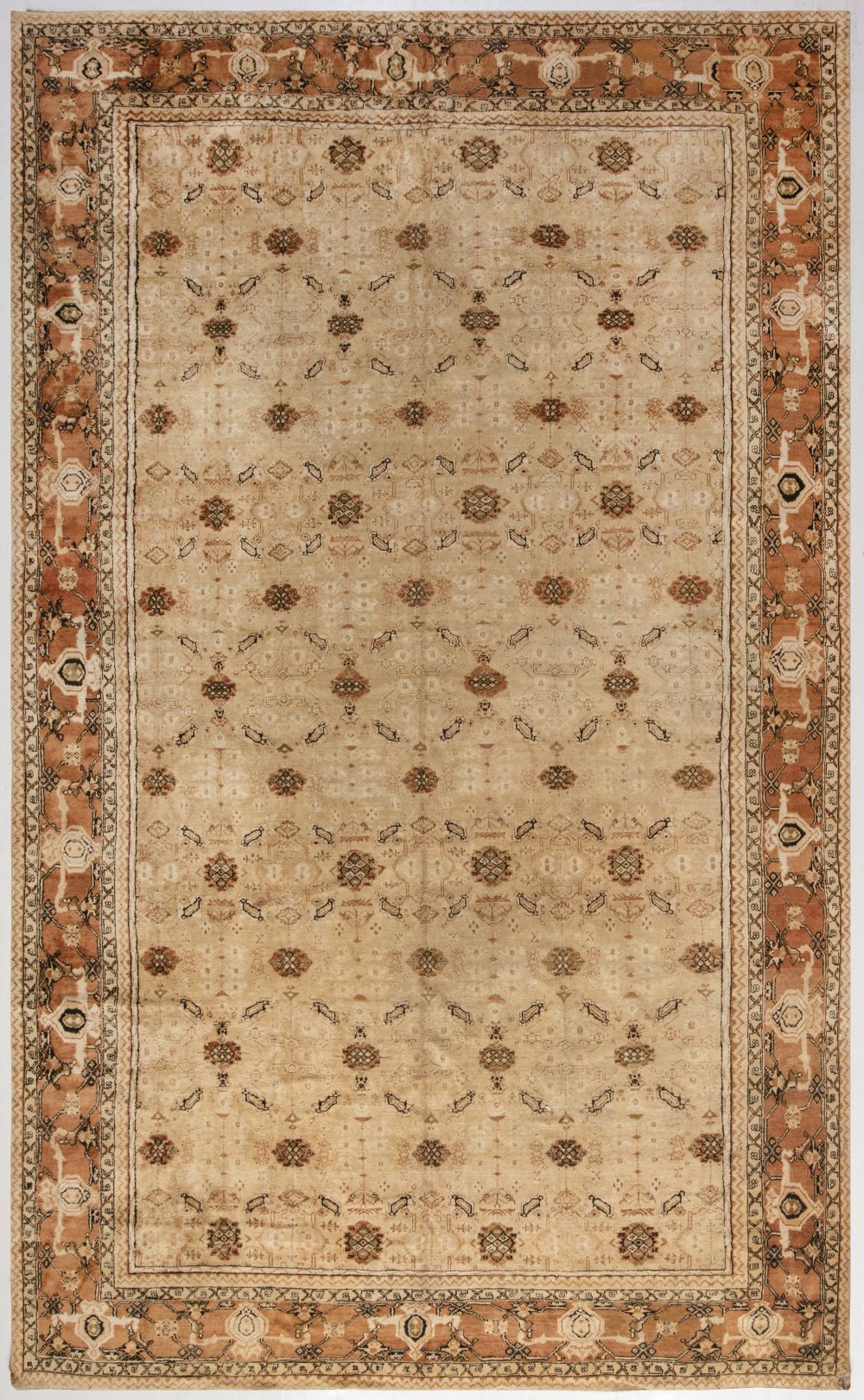 19th Century Indian Agra Beige and Brown Rug (Size Adjusted) BB6648