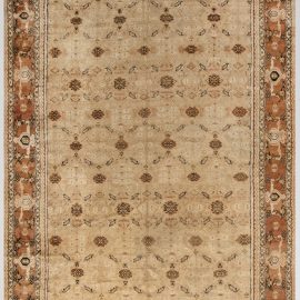 Antique Agra Indian Allover Warm Tan Hand-Knotted Wool Carpet – Circa 1880 (Size Adjusted) BB6648
