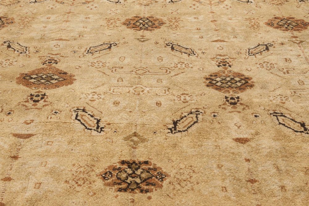 19th Century Indian Agra Beige and Brown Rug (Size Adjusted) BB6648