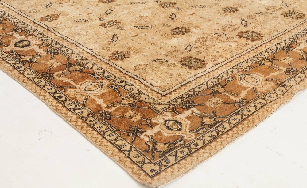 19th Century Indian Agra Beige and Brown Rug (Size Adjusted) BB6648