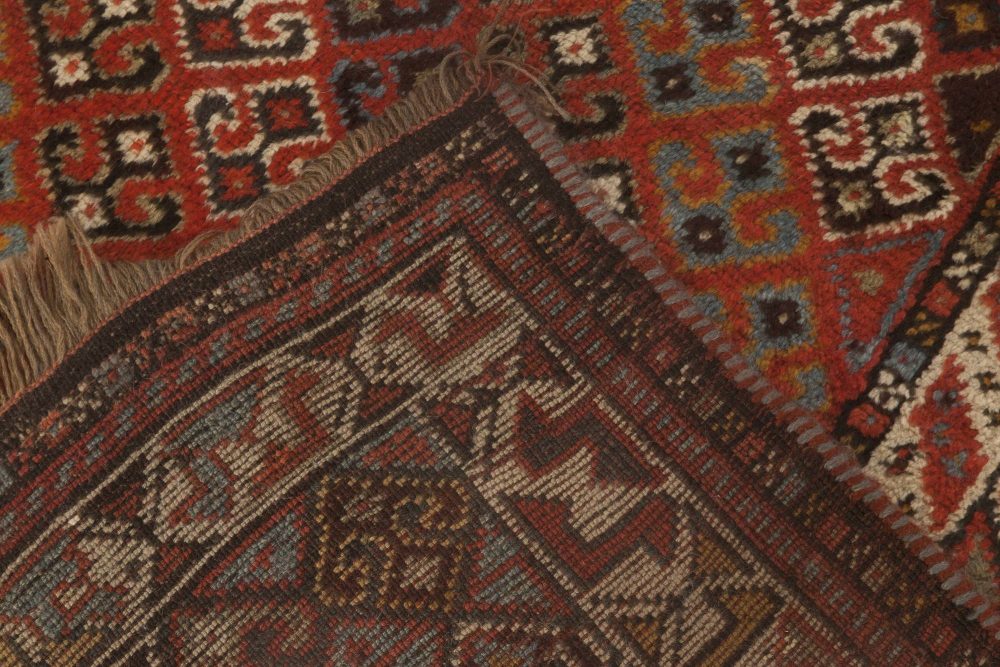 Antique Khamseh South Persian Carmine, White and Black Hand Knotted Wool Rug BB6870
