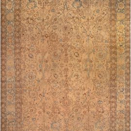 Antique Tabriz Persian Allover Floral Warm Tan Hand-Knotted Wool Rug – Circa 1900 BB6701