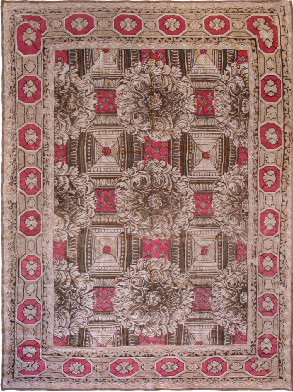 19th Century Ukrainian Rose and Beige Handwoven Wool Carpet BB6692