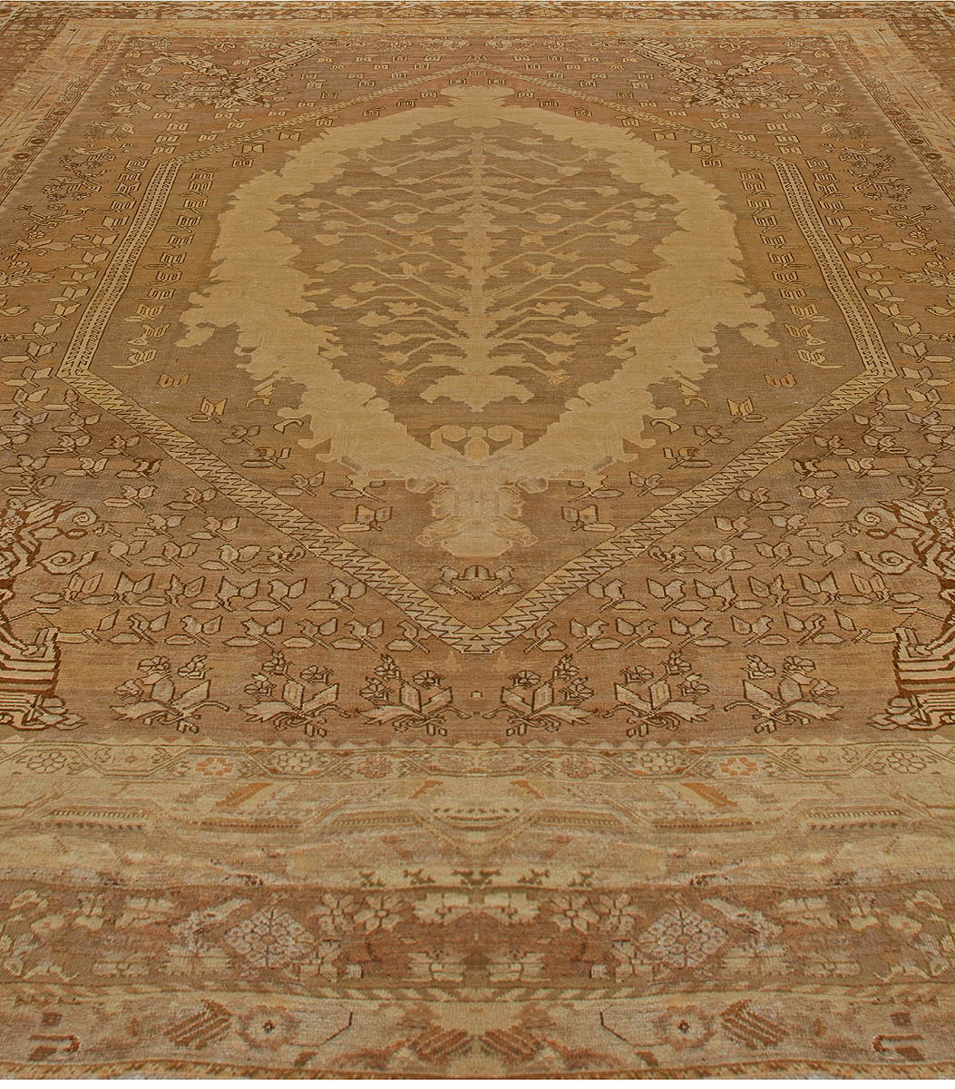 Oversized Antique Turkish Ghiordes Brown Handmade Wool Rug BB6810