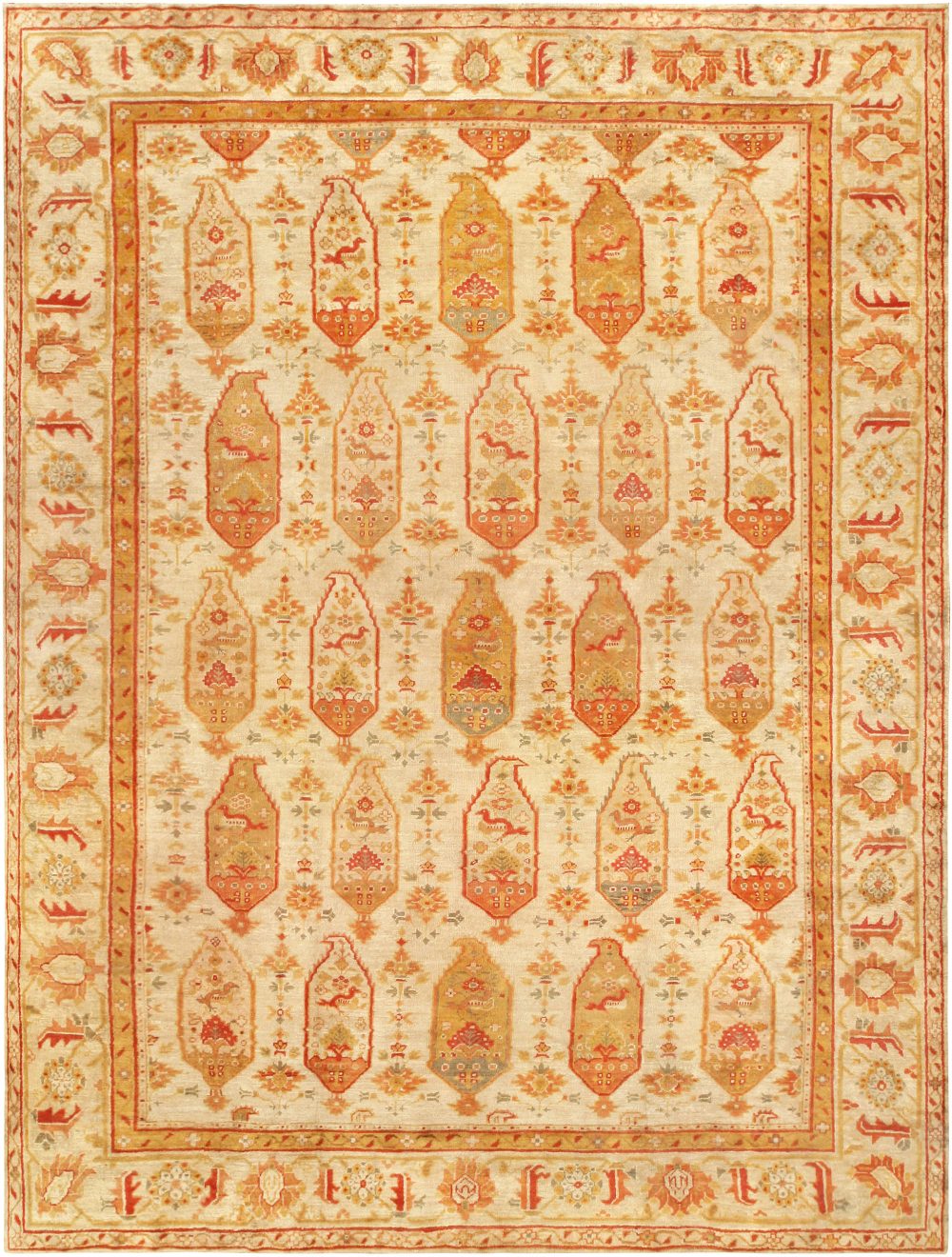 1900s Turkish Oushak Beige, Yellow, Orange and Rose Rug BB6757