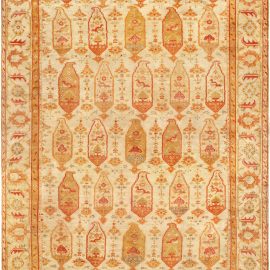 1900s Turkish Oushak Beige, Yellow, Orange and Rose Rug BB6757