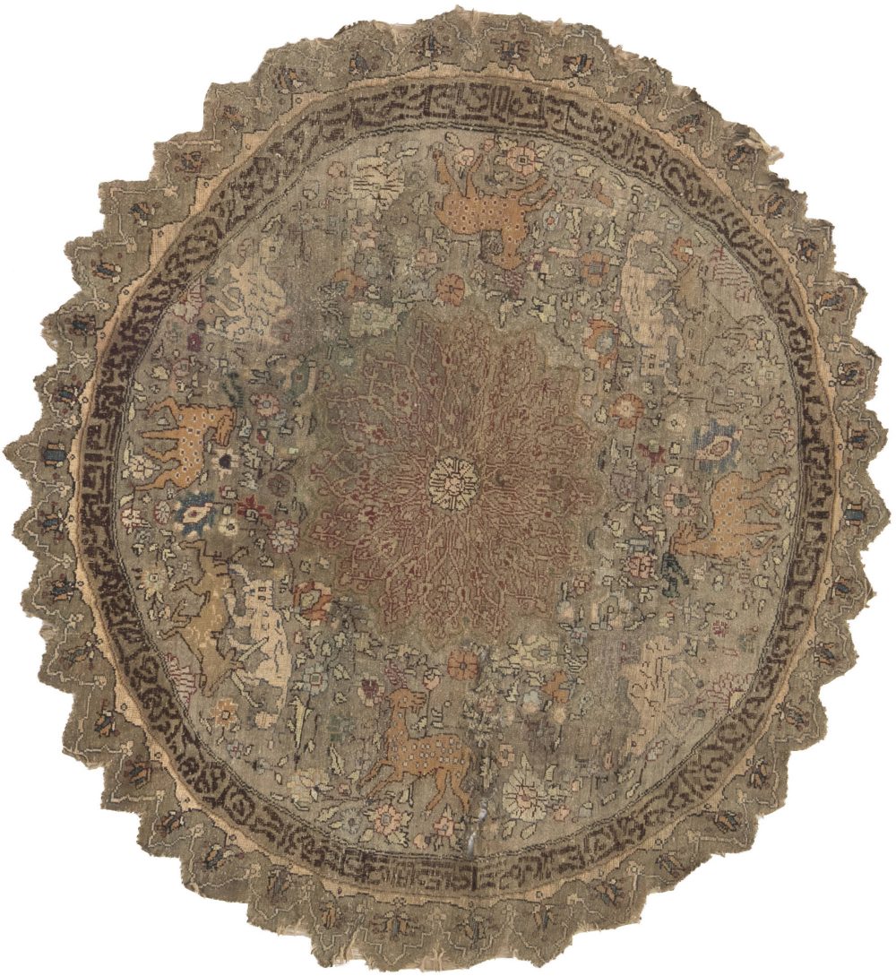 19th Century Round Turkish Silk and Metal Thread Rug BB6632