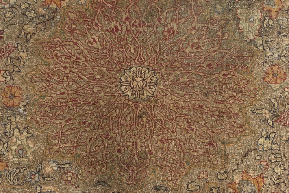 19th Century Round Turkish Silk and Metal Thread Rug BB6632