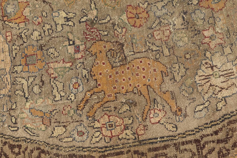 19th Century Round Turkish Silk and Metal Thread Rug BB6632