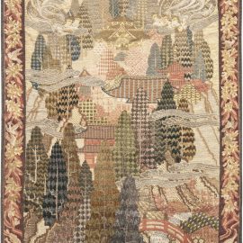 Antique Allover Floral Soft Beige Hand-Knotted Wool Rug – Circa 1920 Metal Thread BB6637