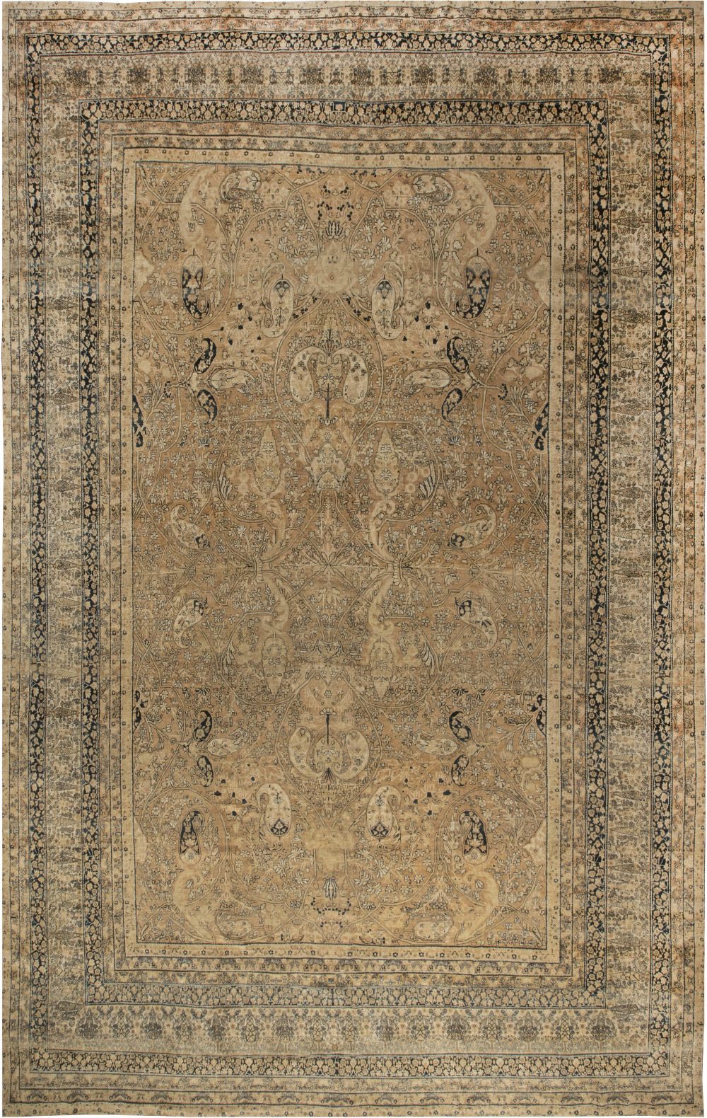 Authentic 19th Century Persian Kirman Handmade Wool Rug BB6767