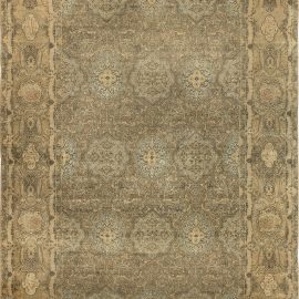 Antique Kirman Persian Allover Floral Warm Tan Hand-Knotted Wool Rug – Circa 1880 BB6743