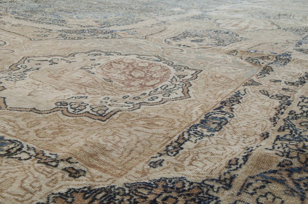 Authentic 19th Century Persian Kirman Bold Blue Brown Wool Carpet BB6743