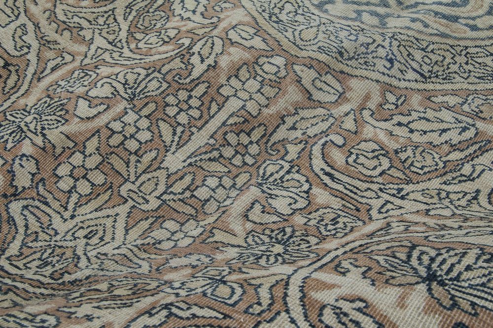 Authentic 19th Century Persian Kirman Bold Blue Brown Wool Carpet BB6743