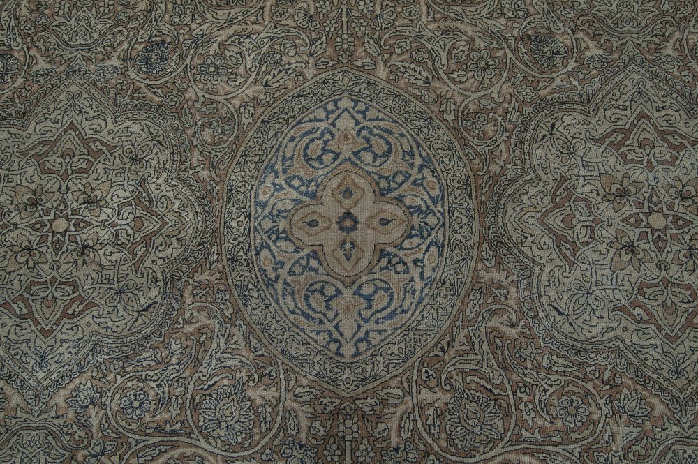 Authentic 19th Century Persian Kirman Bold Blue Brown Wool Carpet BB6743