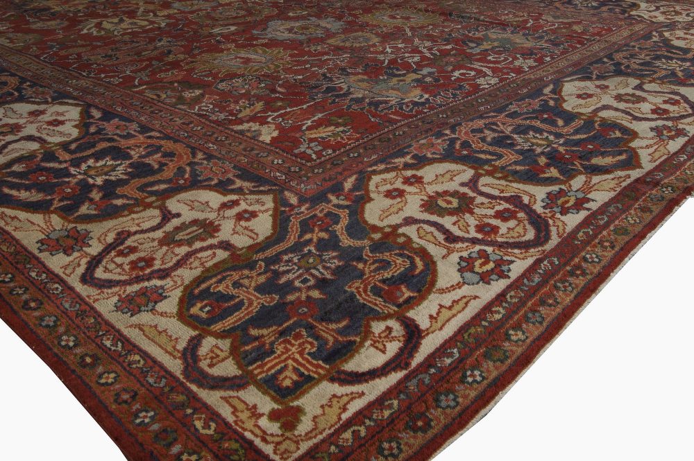 19th Century Persian Sultanabad Red Botanical Handmade Carpet BB6711