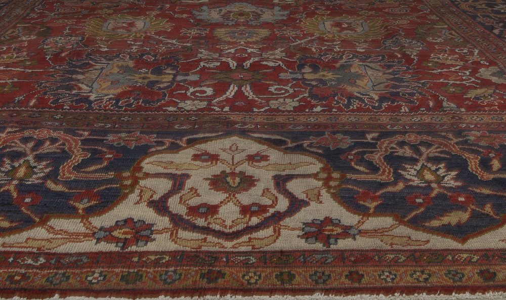 19th Century Persian Sultanabad Red Botanical Handmade Carpet BB6711