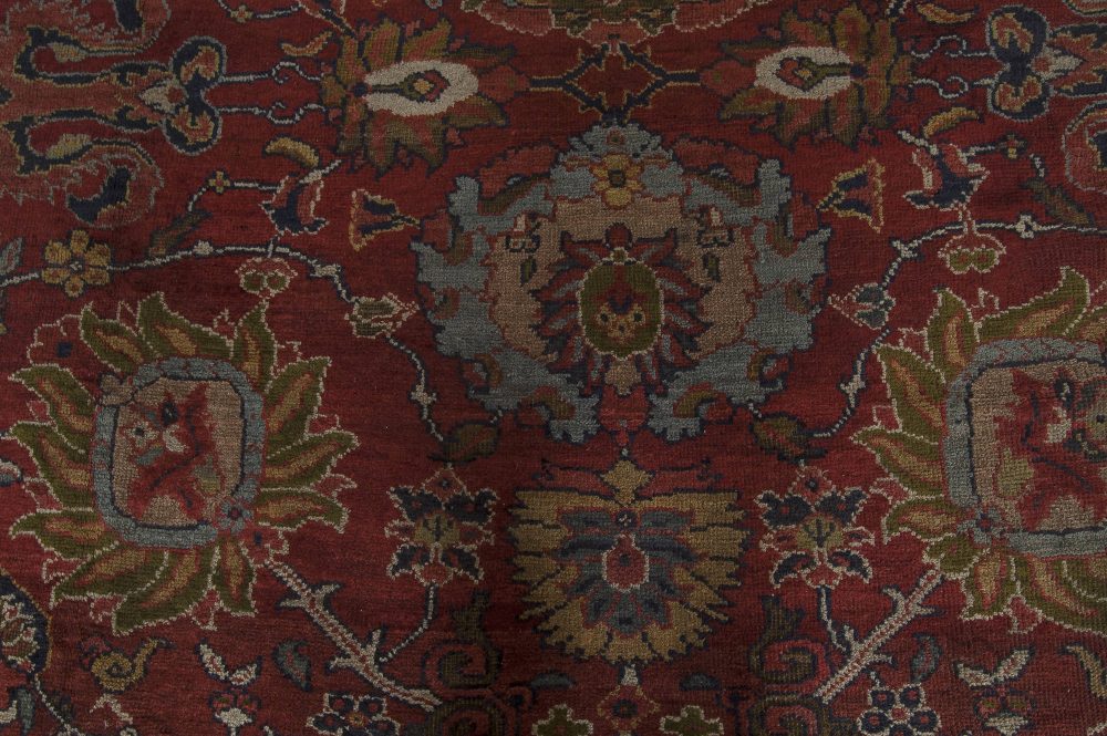 19th Century Persian Sultanabad Red Botanical Handmade Carpet BB6711