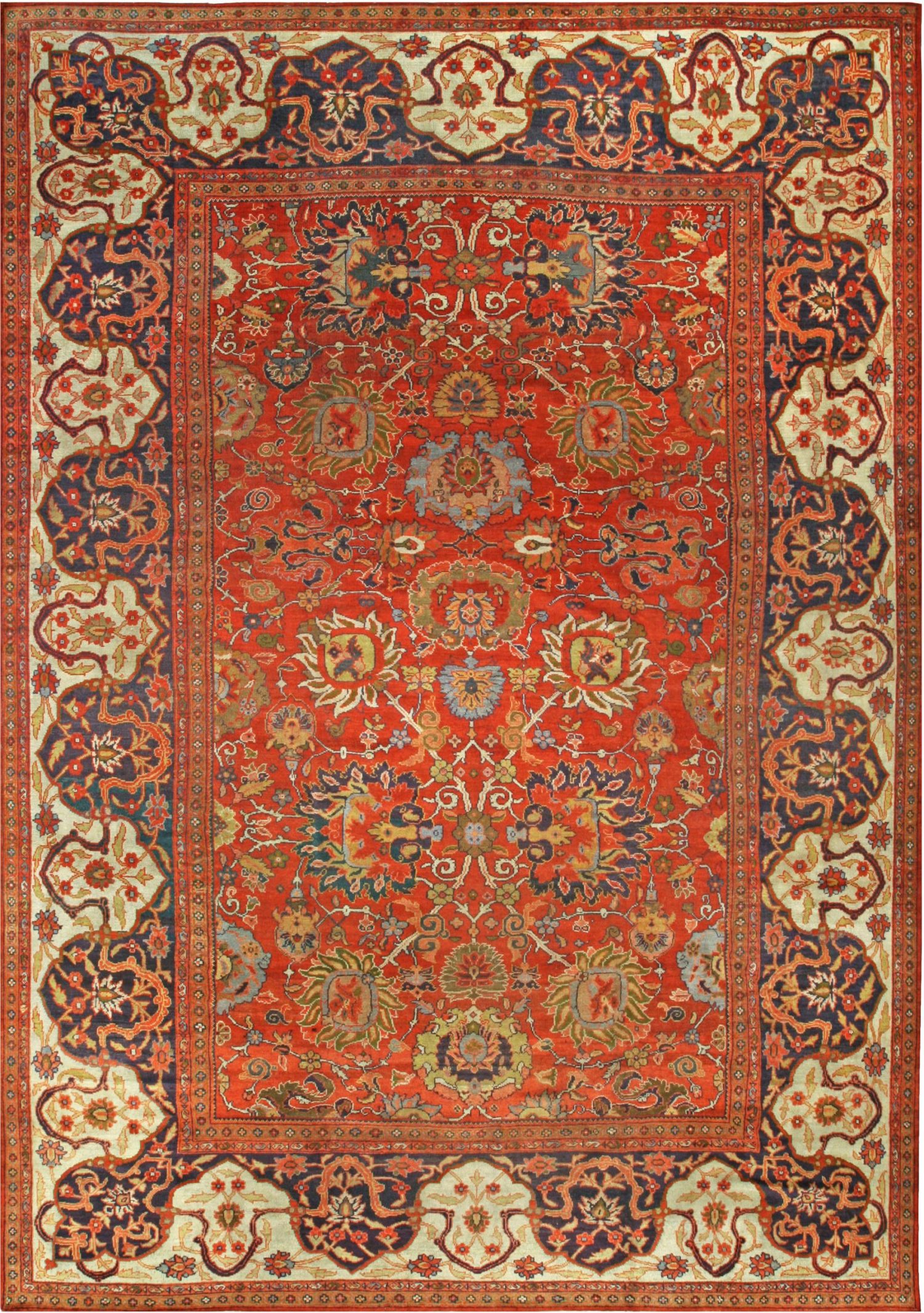 19th Century Persian Sultanabad Red Botanical Handmade Carpet BB6711