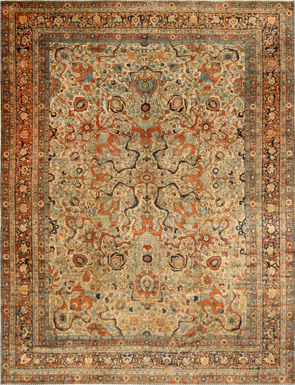 Authentic 19th Century Persian Tabriz Handmade Wool Rug BB6669