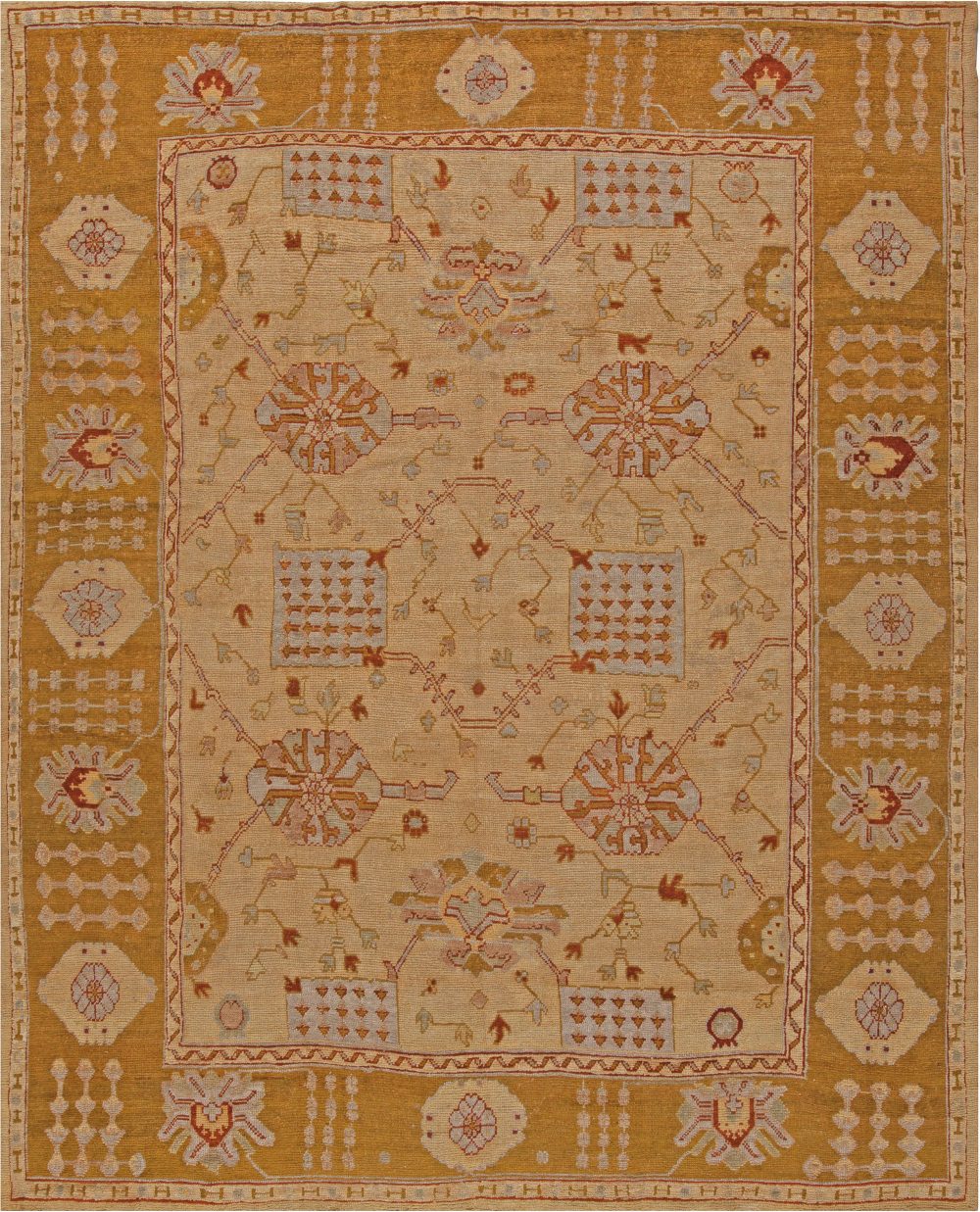 Early 20th Century Botanic Turkish Oushak Yellow and Beige Handmade Wool Rug BB6816