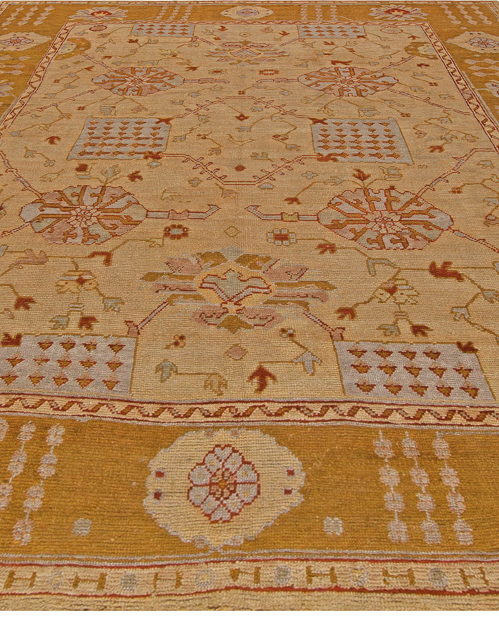 Early 20th Century Botanic Turkish Oushak Yellow and Beige Handmade Wool Rug BB6816