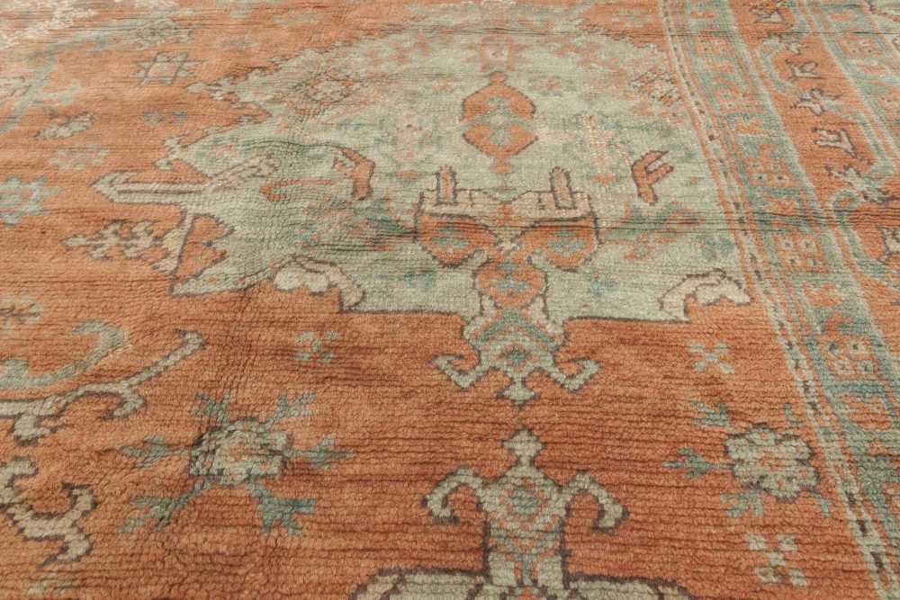 Antique Turkish Oushak Salmon & Light Gray Rug BB6897