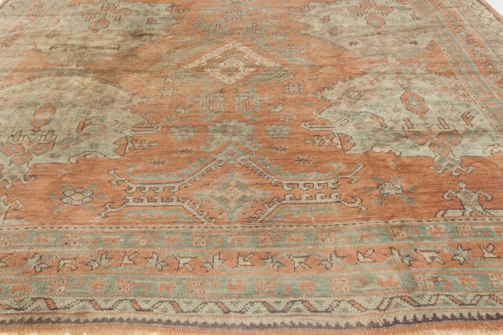 Antique Turkish Oushak Salmon & Light Gray Rug BB6897