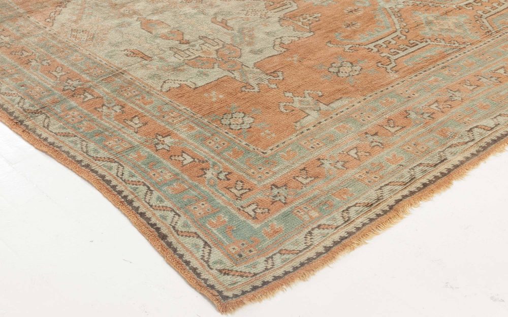 Antique Turkish Oushak Salmon & Light Gray Rug BB6897