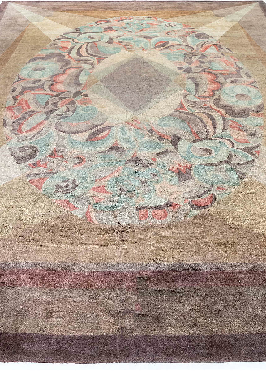 One-of-a-kind Vintage French Art Deco Handmade Wool Rug BB6806