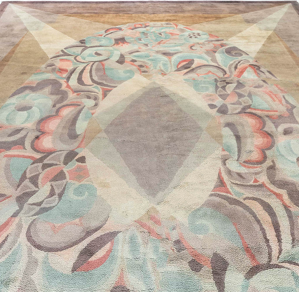 One-of-a-kind Vintage French Art Deco Handmade Wool Rug BB6806